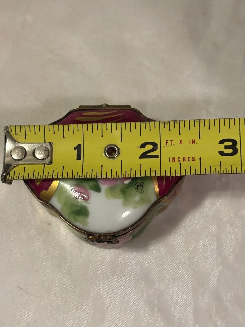 Vintage Limoges France Porcelain Floral Jewelry Trinket Box - Pink and Green